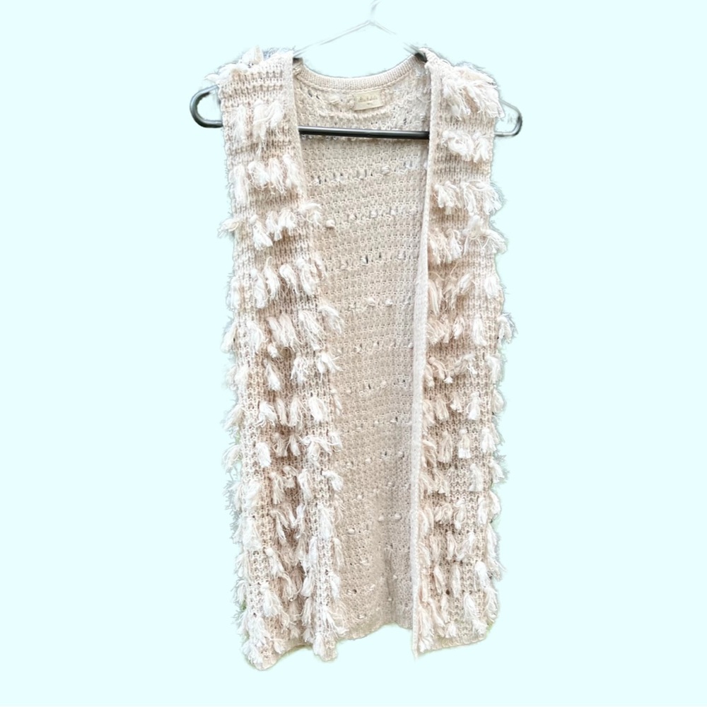 Altar’d State Bohemian Cream Crocheted Sleeveless Cardigan w/ Tassels - Small